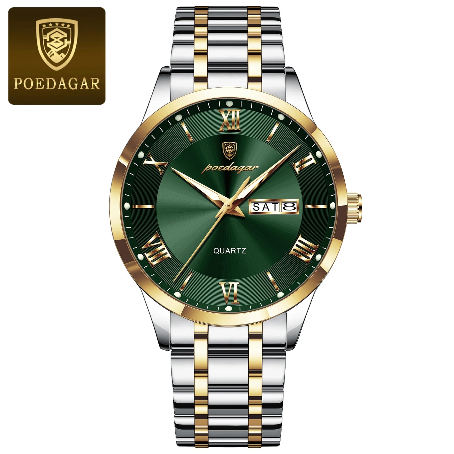 POEDAGAR Luxury Fashion Men Clock Waterproof Luminous Date Week Man Wristwatch Sports Stainless Steel Quartz Men's Watches Reloj