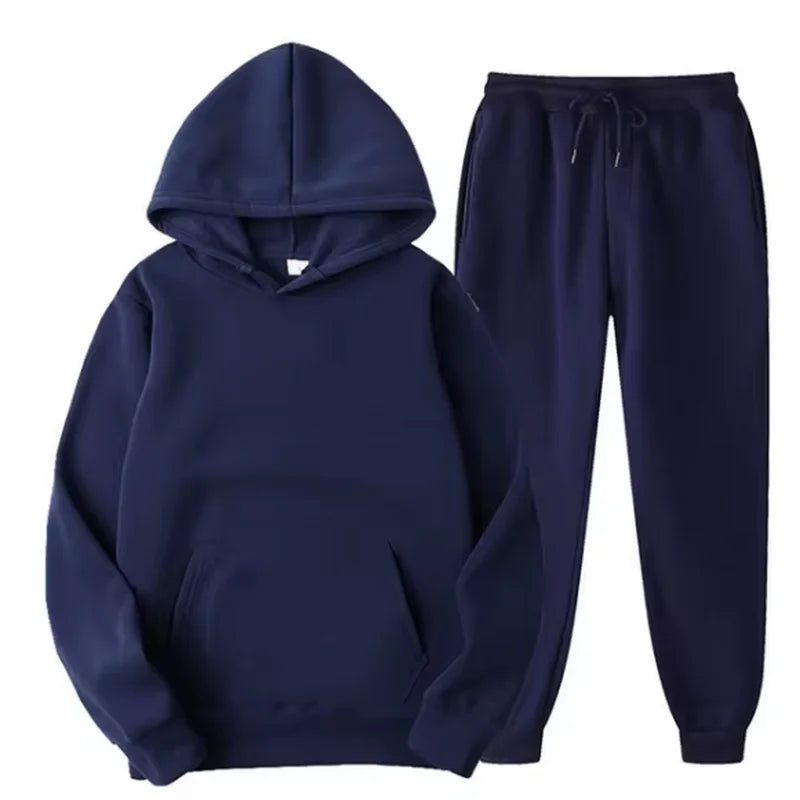 Men Tracksuit 2 Pieces Sets Hooded Sweatshirt +Drawstring Pants Male Hoodies Running Sportswear Men Women Autumn Sportwear