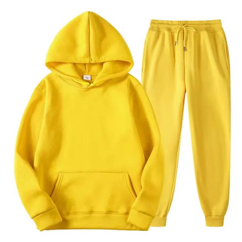 Men Tracksuit 2 Pieces Sets Hooded Sweatshirt +Drawstring Pants Male Hoodies Running Sportswear Men Women Autumn Sportwear