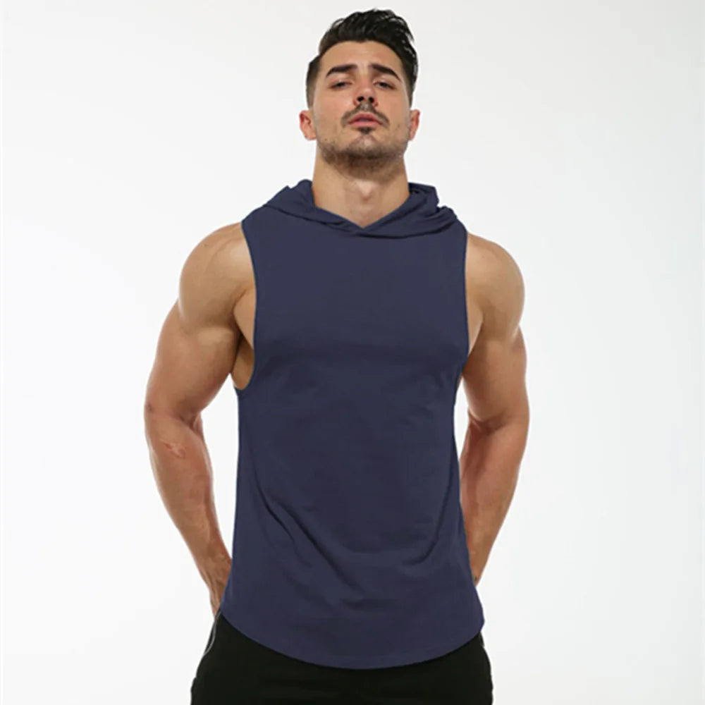 MRMT 2024 Brand New Cotton Men's T shirt Hooded Sleeveless T-shirt For Male Men Tank Tops Fitness Hoody T-shirts Curved Hem Vest