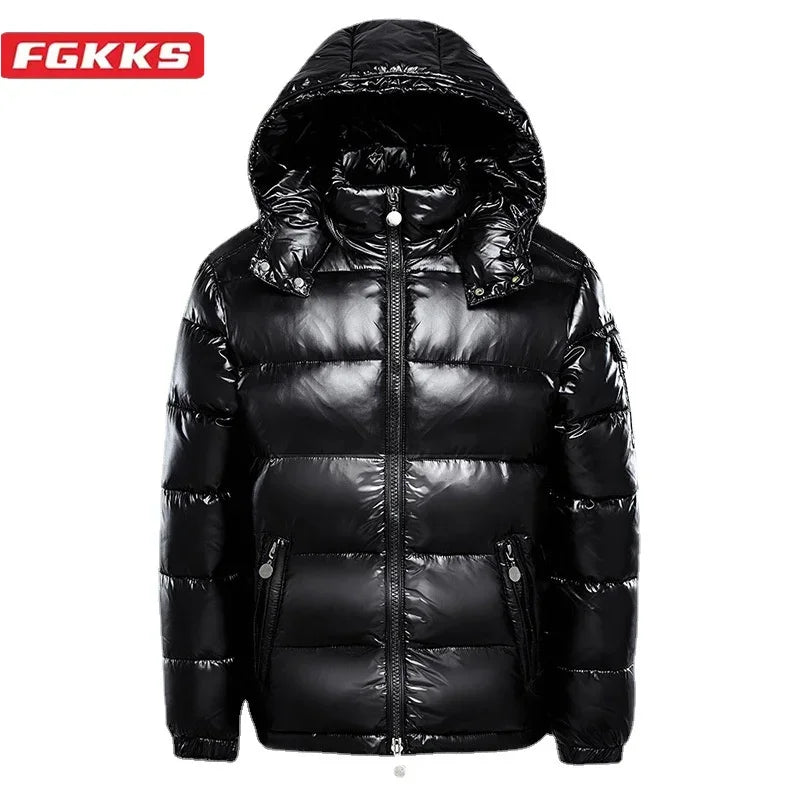 FGKKS 2024 Outdoor Casual Down Jacket For Men Warm Hooded Coat Quality Design Male Winter Down Jacket For Men Outwear