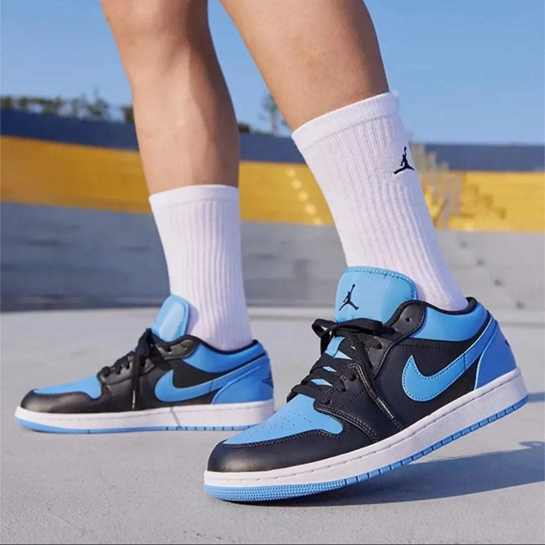 Nike new listing Air Jordan 1 Low Retro Low Top Basketball Shoes Mens Black and Blue Colorway