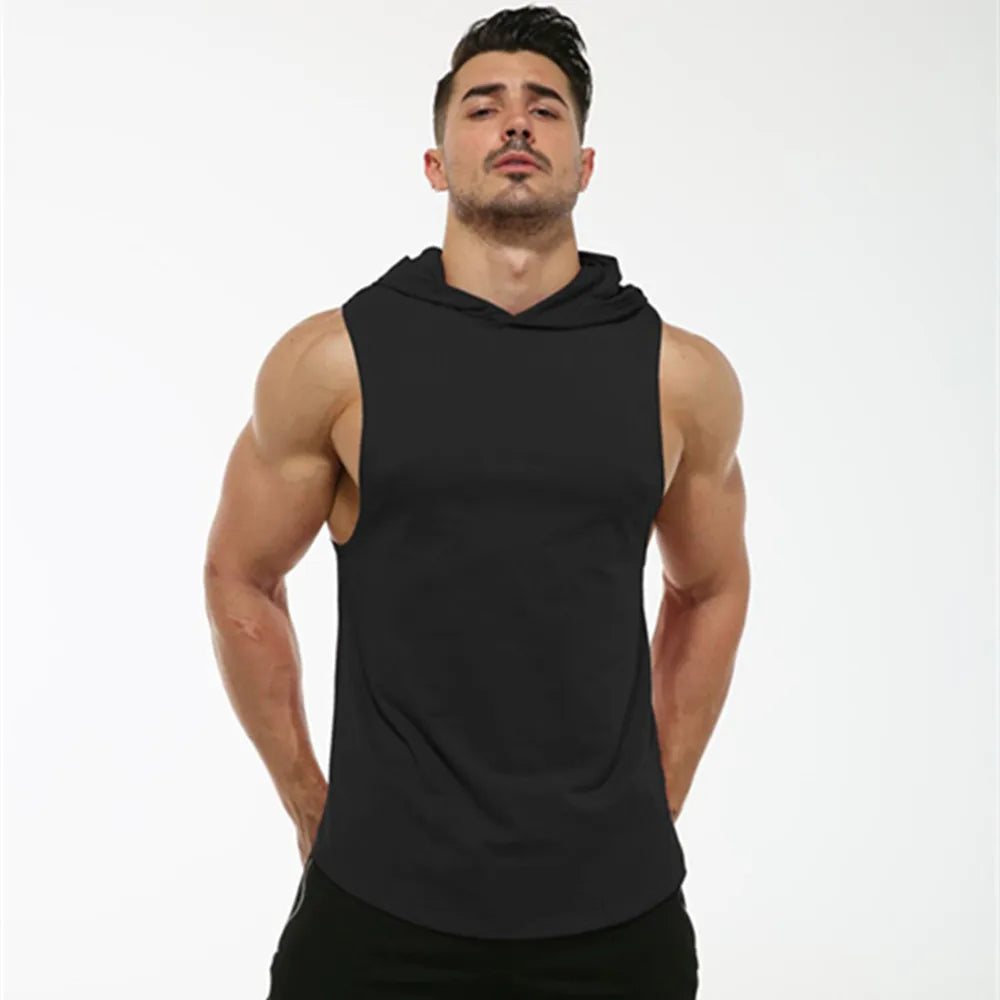 MRMT 2024 Brand New Cotton Men's T shirt Hooded Sleeveless T-shirt For Male Men Tank Tops Fitness Hoody T-shirts Curved Hem Vest