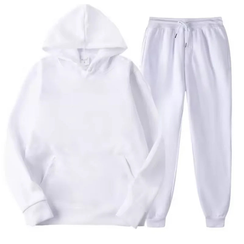 Men Tracksuit 2 Pieces Sets Hooded Sweatshirt +Drawstring Pants Male Hoodies Running Sportswear Men Women Autumn Sportwear