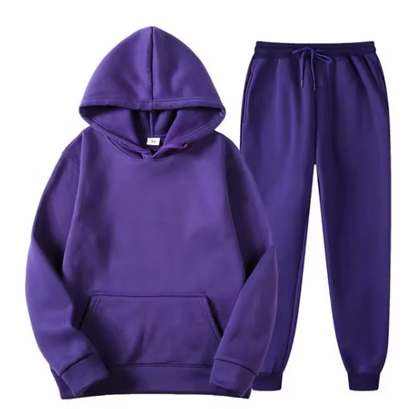 Men Tracksuit 2 Pieces Sets Hooded Sweatshirt +Drawstring Pants Male Hoodies Running Sportswear Men Women Autumn Sportwear