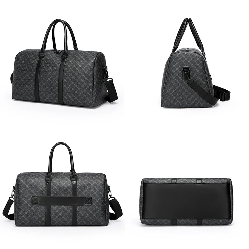 Men’s Black Traveling Bag Large Capacity Business Travel Luggage Bag Classic Full Body Printed Handbag Shoulder Bags for Men