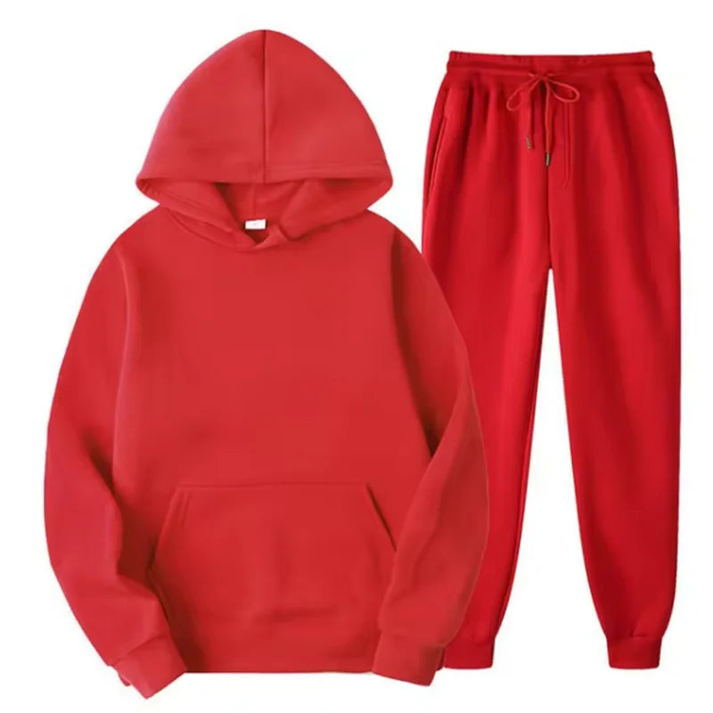 Men Tracksuit 2 Pieces Sets Hooded Sweatshirt +Drawstring Pants Male Hoodies Running Sportswear Men Women Autumn Sportwear