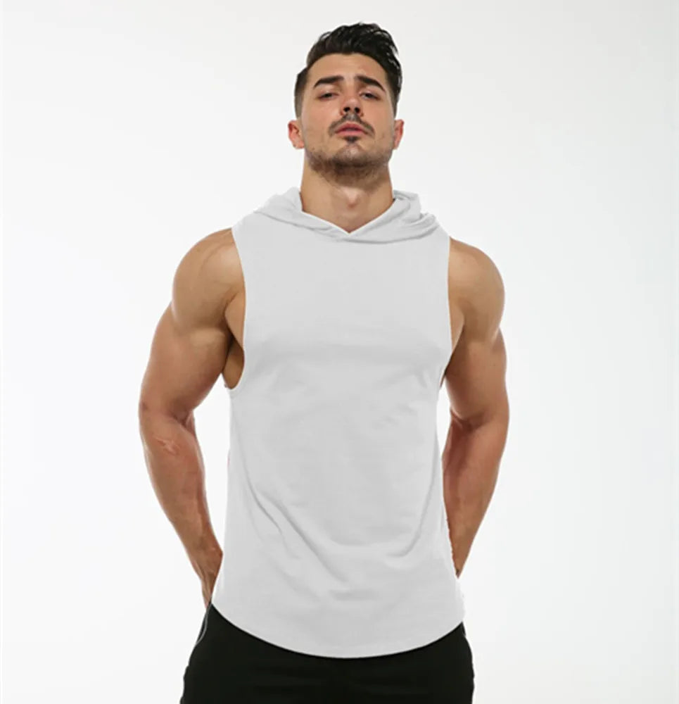 MRMT 2024 Brand New Cotton Men's T shirt Hooded Sleeveless T-shirt For Male Men Tank Tops Fitness Hoody T-shirts Curved Hem Vest