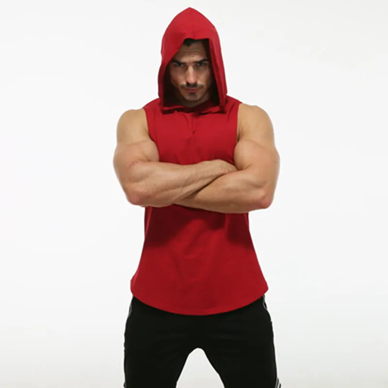 MRMT 2024 Brand New Cotton Men's T shirt Hooded Sleeveless T-shirt For Male Men Tank Tops Fitness Hoody T-shirts Curved Hem Vest