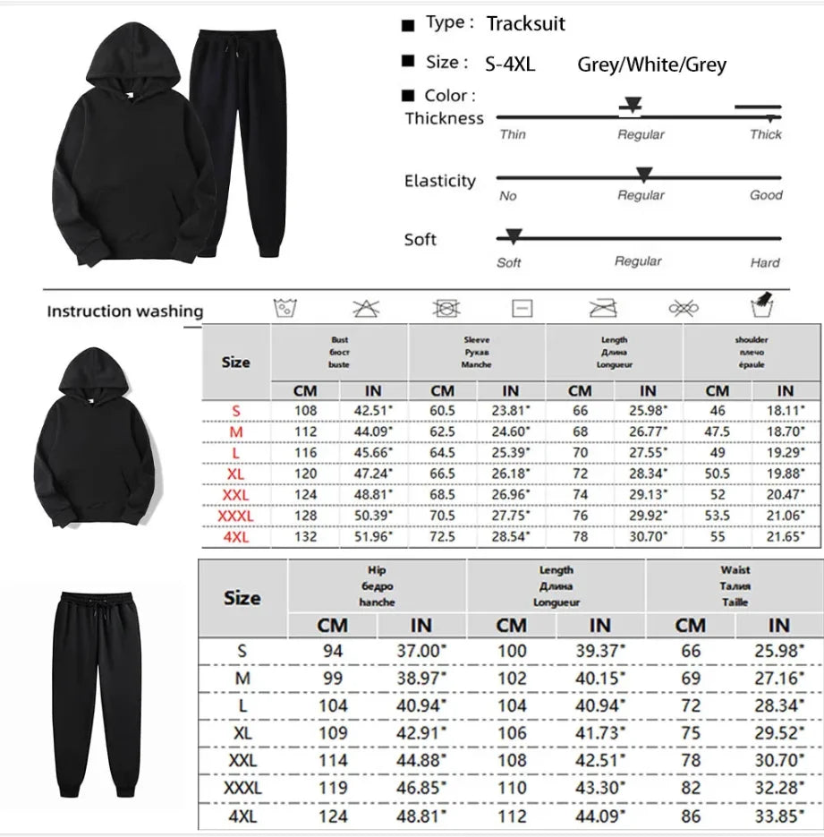 Men Tracksuit 2 Pieces Sets Hooded Sweatshirt +Drawstring Pants Male Hoodies Running Sportswear Men Women Autumn Sportwear