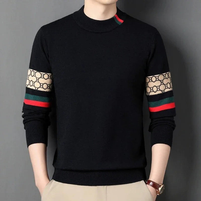 Luxury designer high-end brand embroidered knitted sweater autumn winter men's fashion casual European round neck warm pullover