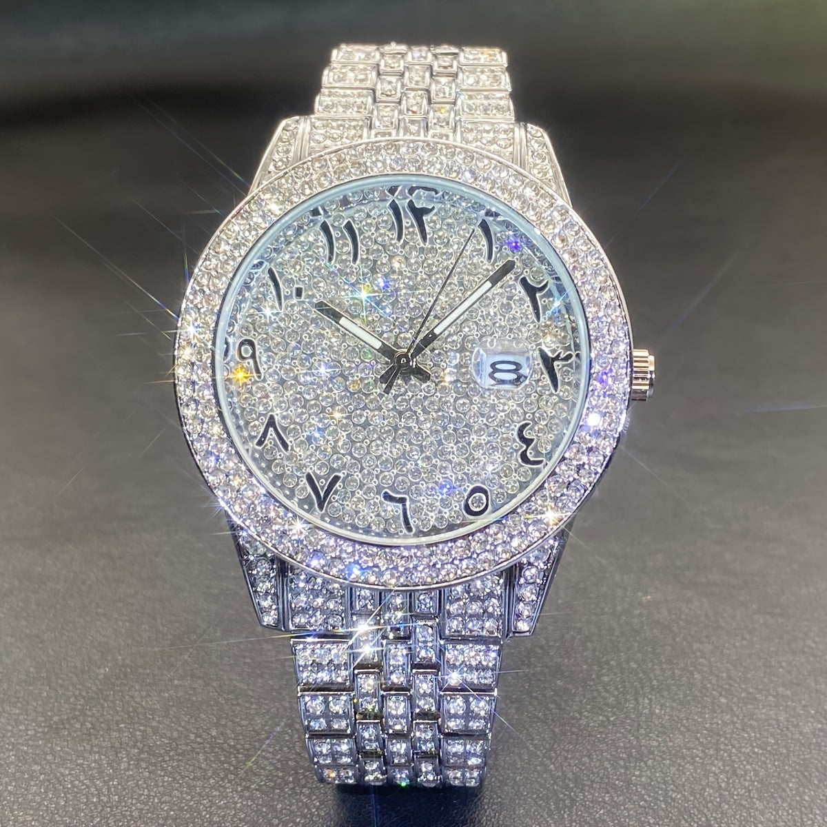 Luxurious And Stylish Men's Golden Watch With Full Diamonds, Perfect For Parties, Dates, And As A Valentine's Day Gift For Men And Women.