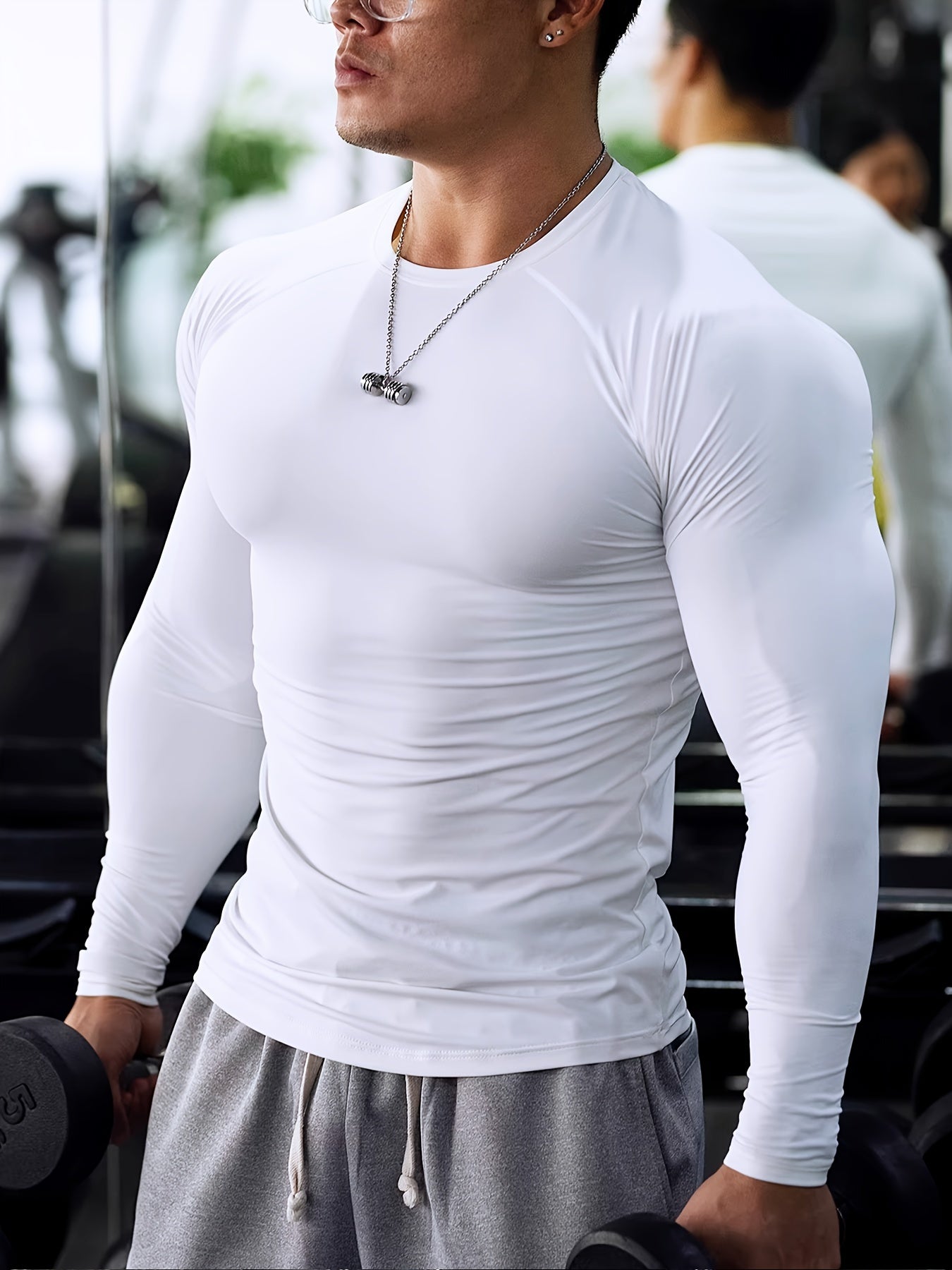 Men's Basic Solid Color Long Sleeve Comfy T-shirt, Breathable Quick-drying Tee Men's Summer Clothes Compression Top For Sports Fitness Running Basketball Mountaineering Cycling