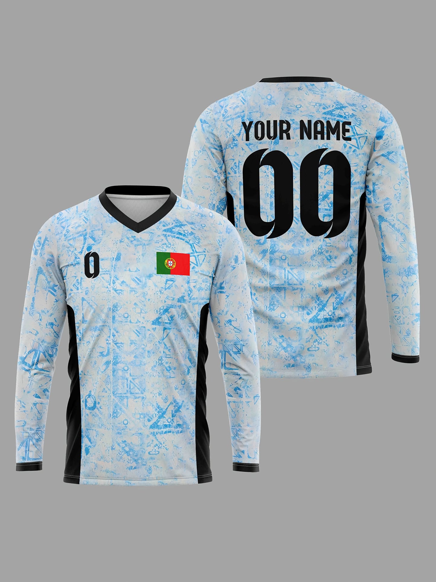 Portugal Legion of Five Shields Men'S V-Neck Long Sleeve Football Jersey, Polyester Material, All Over Print, Slight Stretch, Regular Fit, for Daily Leisure Party Gatherings, Training, Running, Soccer, Outdoor Activities